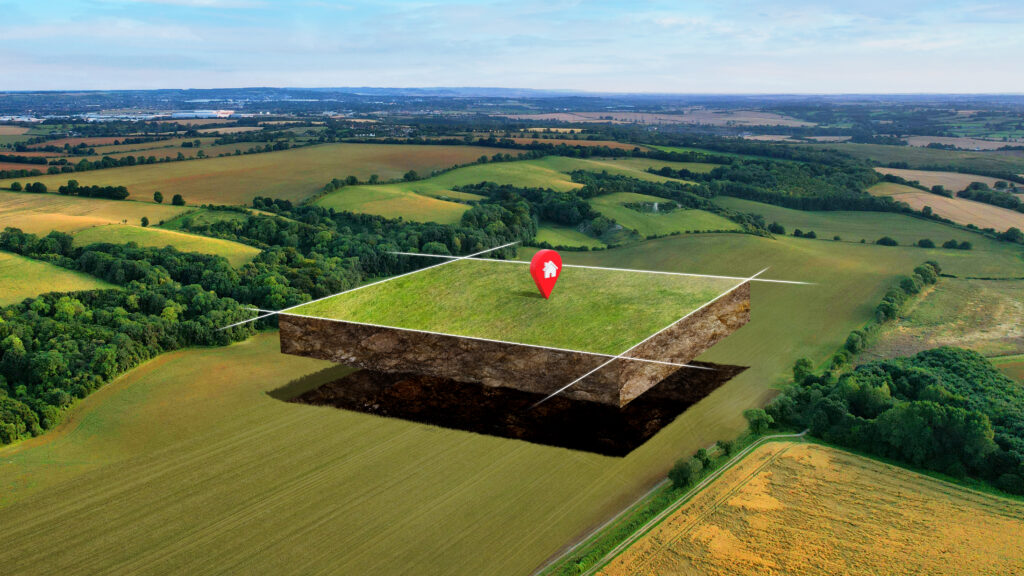 land plot with nature landscape location pin